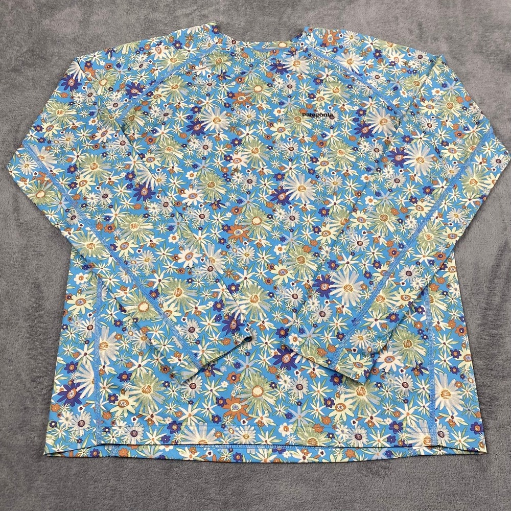 Patagonia Girls XXL 16-18 Capilene Silkweight Blue Floral Long Sleeve Sun Shirt